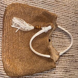 Woven Straw Tote/Raffia Bag with White Tassel